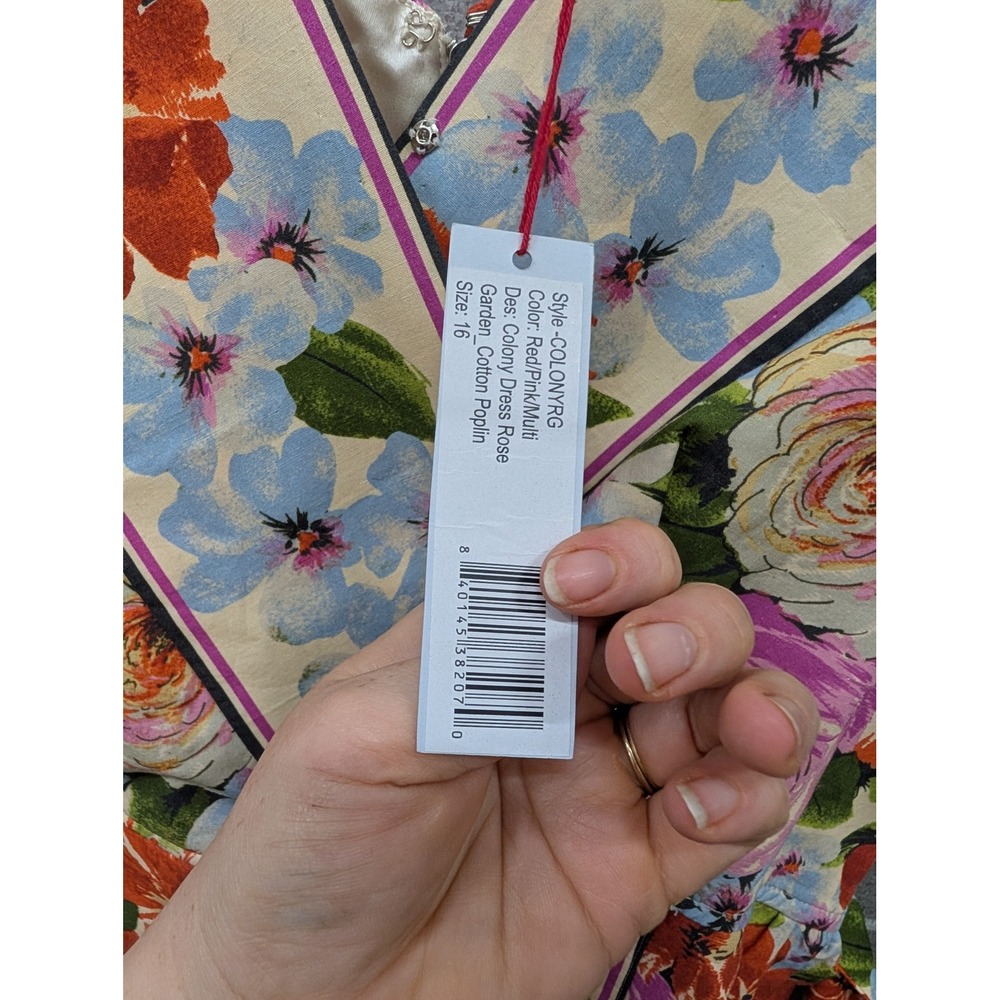 Frances Valentine NWT Colony Dress Rose Garden Floral Poplin Maxi Red Pin- 16 - Picture 6 of 9